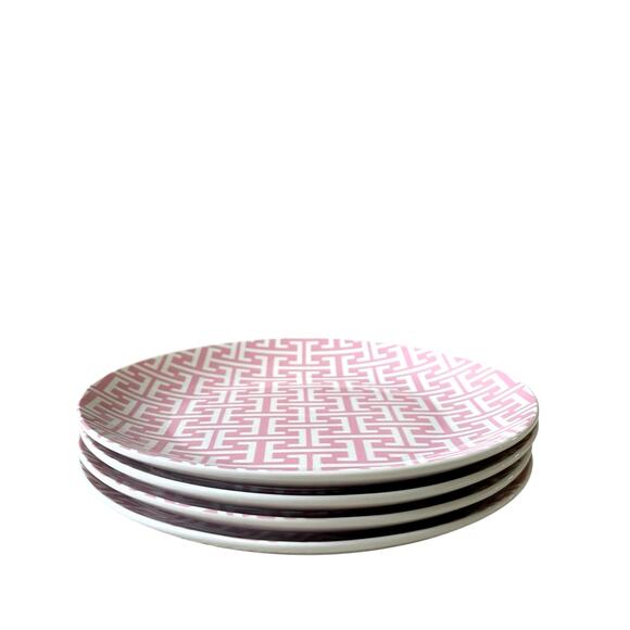 Godinger Porcelain Appetizer Plates 8.25" Pink & White Geometric Set of 4 NEW - Picture 4 of 11
